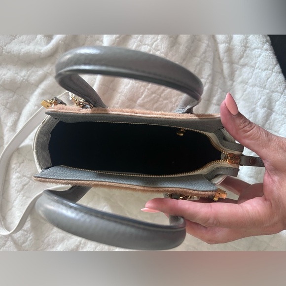 Rare Paige Gamble Livia Snakeskin Fur? Handbag with 2 Snakeskin Gussets - Picture 4 of 11